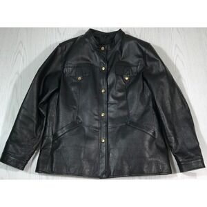 Excelled Collection Black Leather Jacket Women L Biker Heavyweight Zip Lining